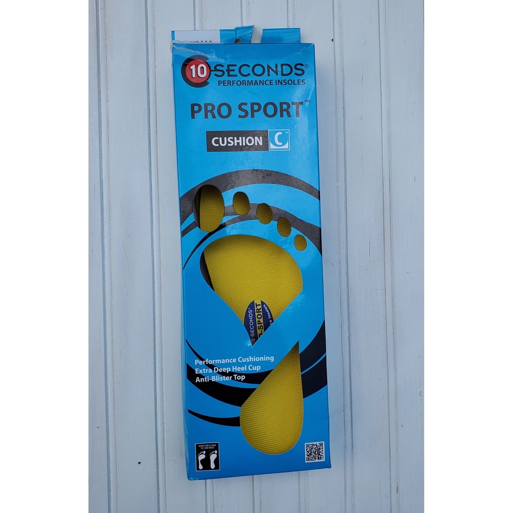 10 Seconds Pro Sport Cushion Performance Insoles Mens 7.5-9 Womens 9-10.5 Yellow